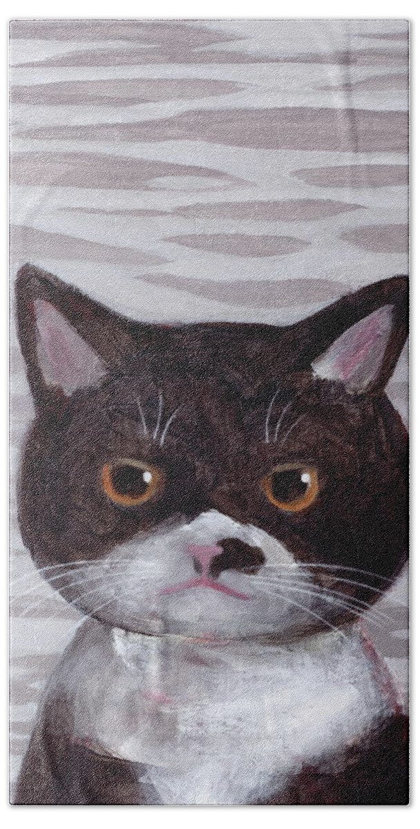 Jessie Beach Towel featuring the painting Annoyed Cat by Kazumi Whitemoon