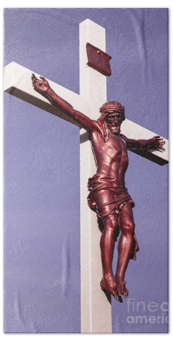 Jesus Beach Sheet featuring the photograph Jesus Crucifix Against The Sky 2 by Gary Whitton