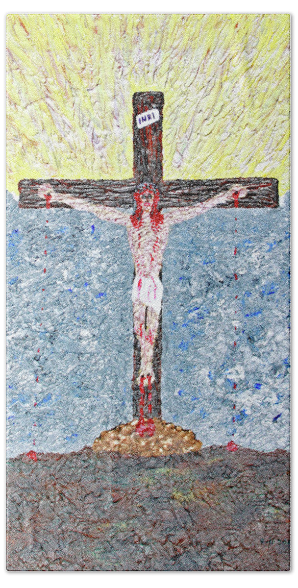 Jesus Beach Towel featuring the painting Jesus Died For Us by Carl Deaville