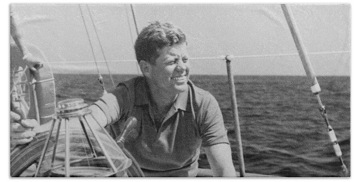 President Kennedy Beach Towel featuring the photograph JFK Sailing On Vacation by War Is Hell Store