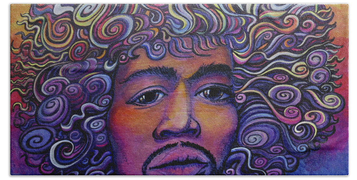 Jimi Beach Sheet featuring the painting JimiGroove by David Sockrider