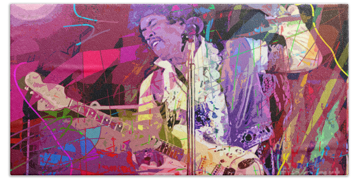 Jimi Hendrix Beach Towel featuring the painting Jimi Hendrix Monterey Pops by David Lloyd Glover