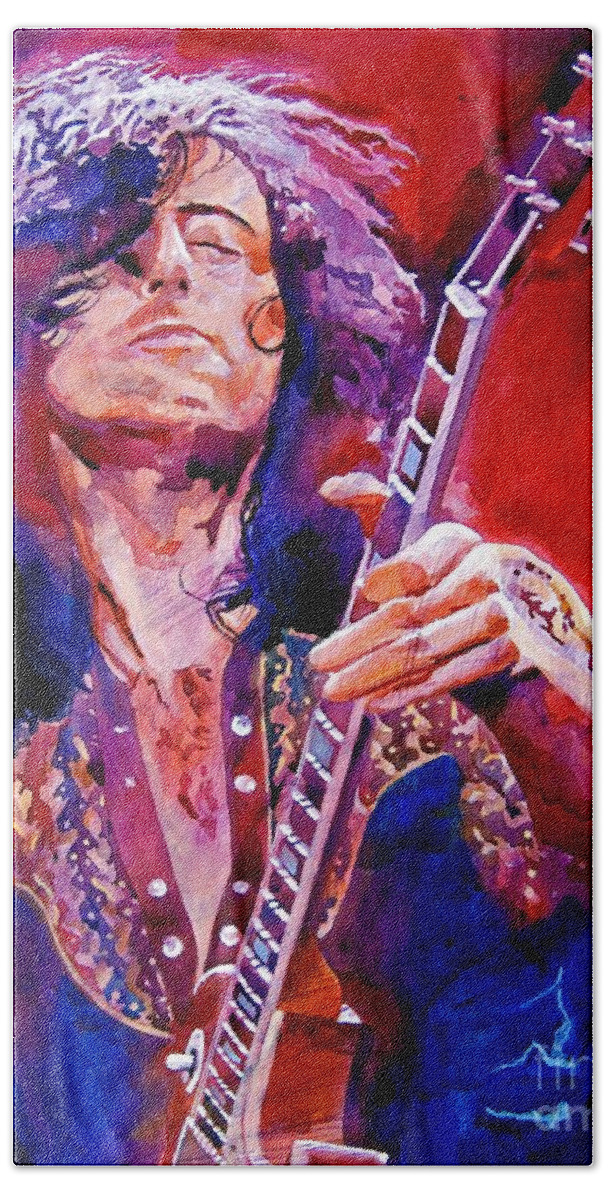 Jimmy Page Beach Towel featuring the painting Jimmy Page by David Lloyd Glover