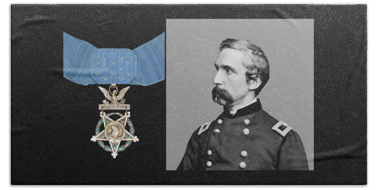 General Chamberlain Beach Towel featuring the painting J.L. Chamberlain and The Medal of Honor by War Is Hell Store