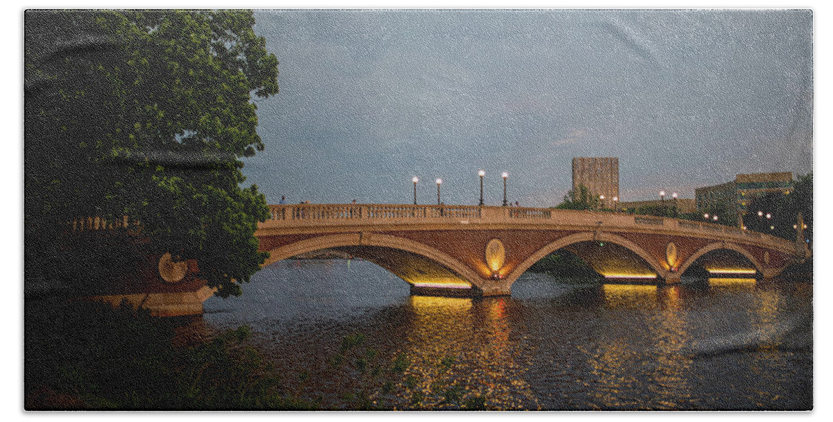 John Beach Towel featuring the photograph John Weeks Bridge Harvard Square Chales River Sunset Trees 2 by Toby McGuire