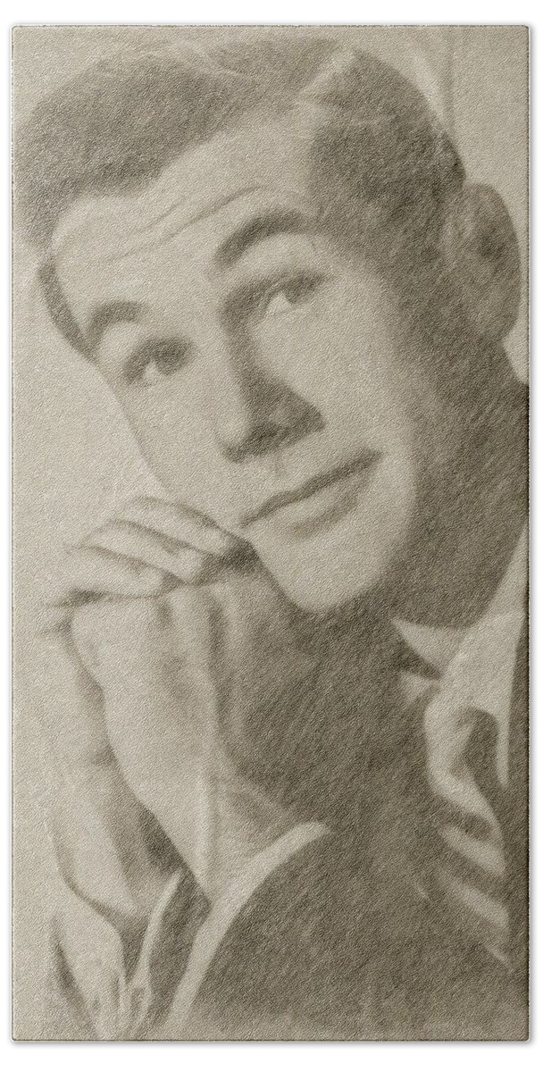 Cinema Beach Towel featuring the drawing Johnny Carson, Entertainer by Esoterica Art Agency