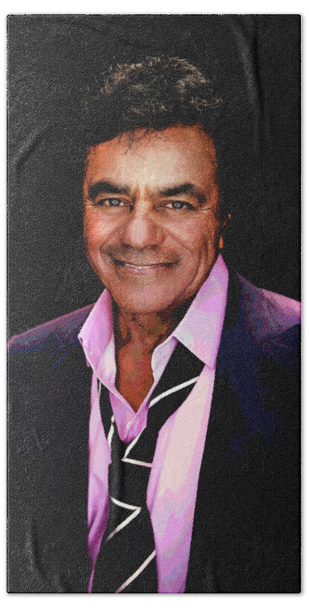 Singer Beach Towel featuring the painting Johnny Mathis by Elaine Plesser