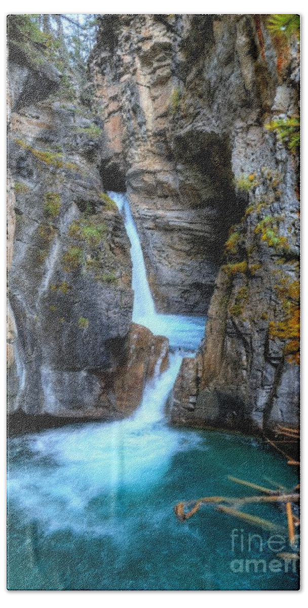 Animals Beach Towel featuring the photograph Johnston Canyon Falls Hike Upper Falls II by Wayne Moran