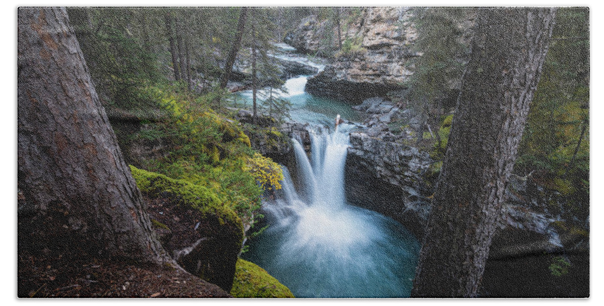 Johnston Canyon Beach Sheet featuring the photograph Johnston Canyon Waterfall by James Udall