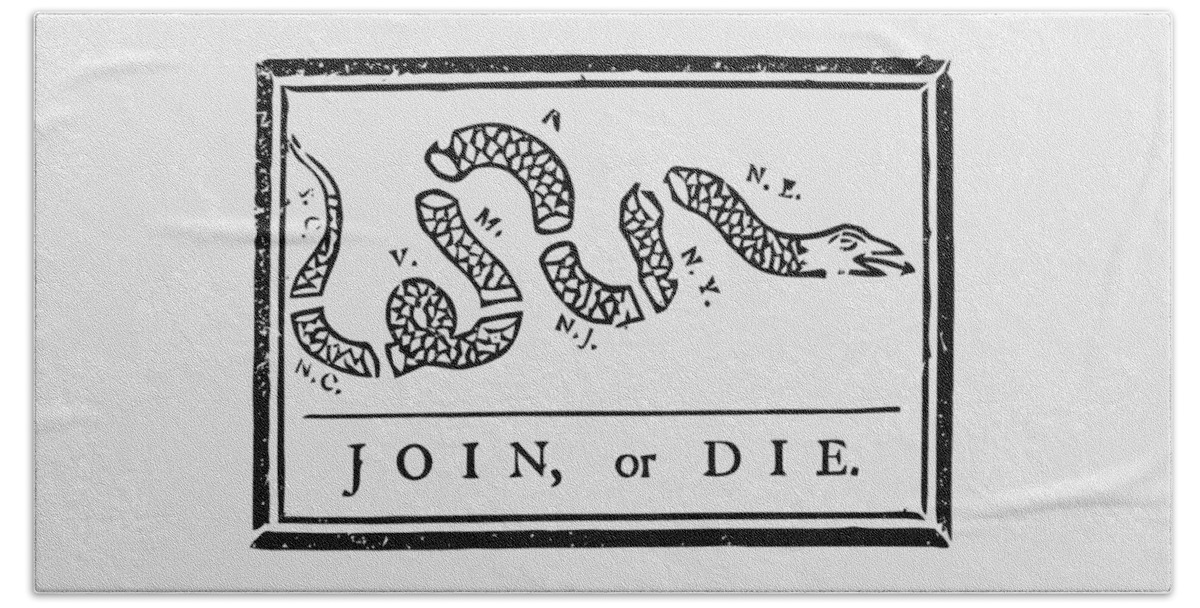 Join Or Die Beach Towel featuring the mixed media Join or Die by War Is Hell Store