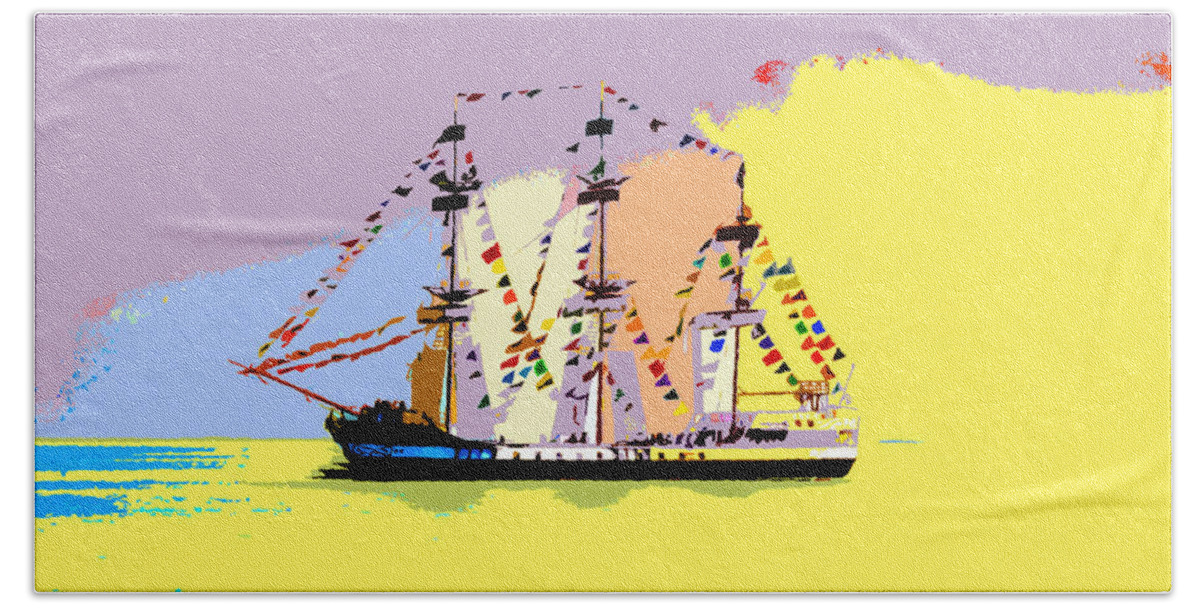 Gasparilla Beach Sheet featuring the painting Jose Gasparilla sailing colorful Tampa Bay by David Lee Thompson
