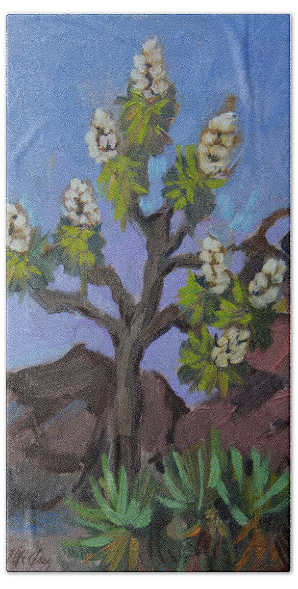Joshua Tree Beach Sheet featuring the painting Joshua Tree In Bloom by Diane McClary