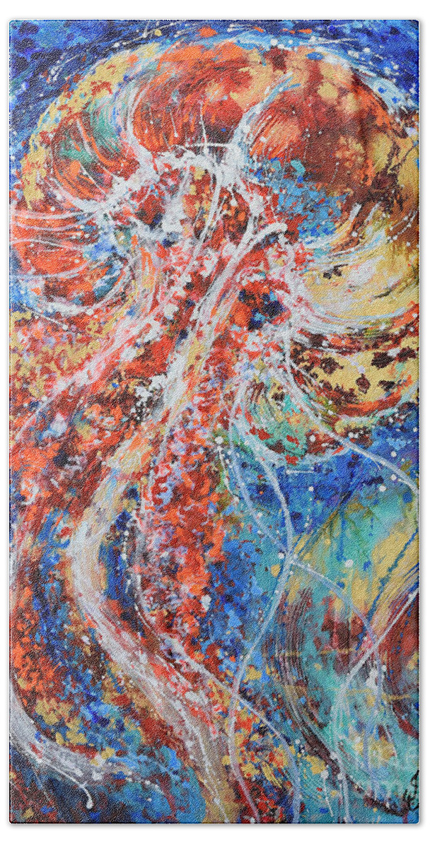 Jellyfish Beach Towel featuring the painting Joyous Jellyfish by Jyotika Shroff