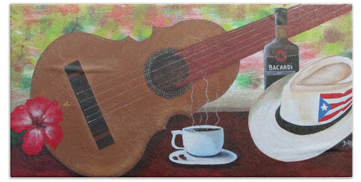 Guitar Beach Towel featuring the painting Joys of Life by Gloria E Barreto-Rodriguez
