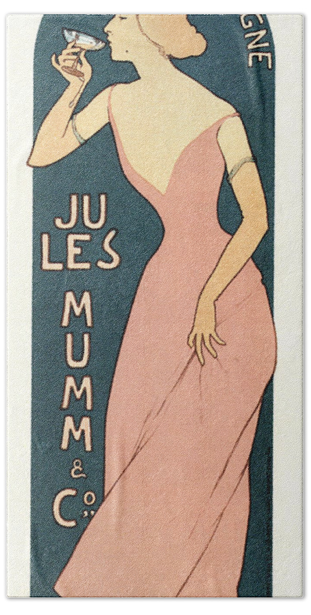 Vintage Beach Towel featuring the mixed media Jules Mumm and co - Wine - Vintage Advertising Poster by Studio Grafiikka
