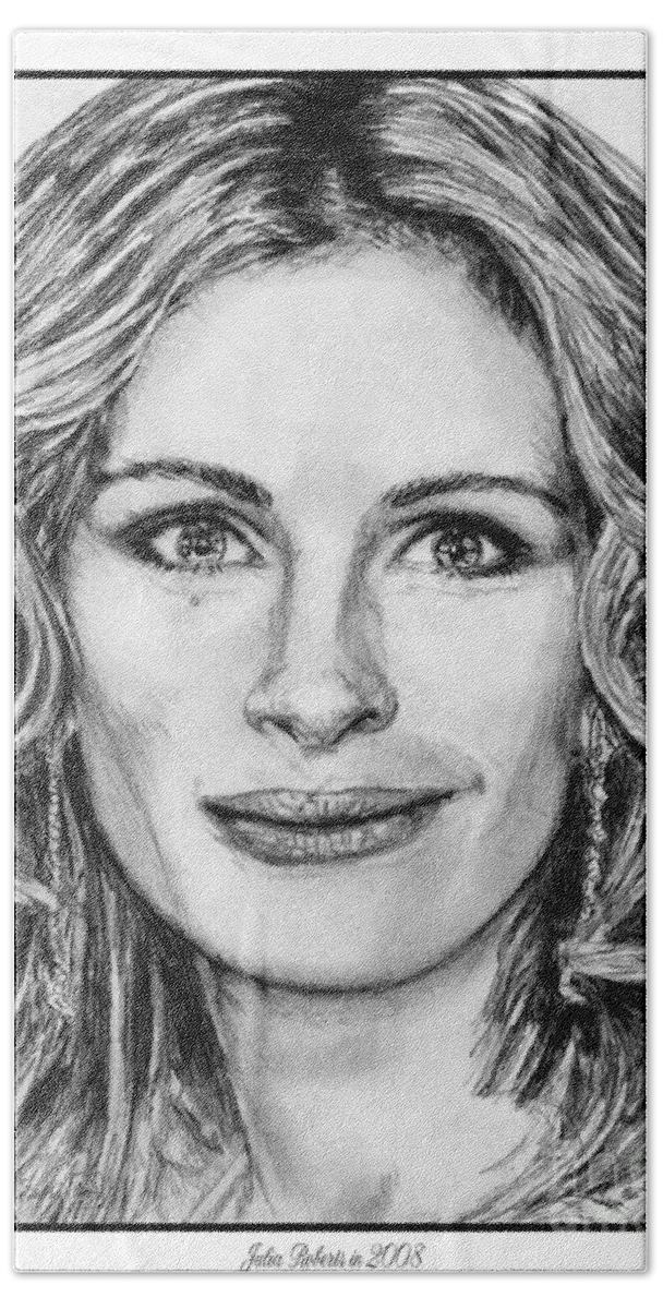Julia Roberts Beach Sheet featuring the drawing Julia Roberts in 2008 by J McCombie
