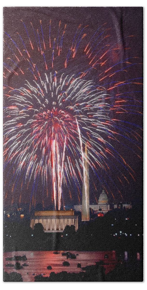 Fireworks Beach Towel featuring the photograph July 4th fireworks Washington D C by Carol M Highsmith