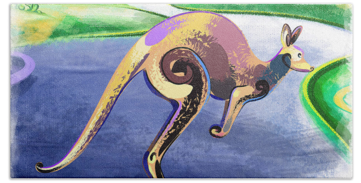 Grass Beach Sheet featuring the digital art Jumping Kangaroo by Peter Awax