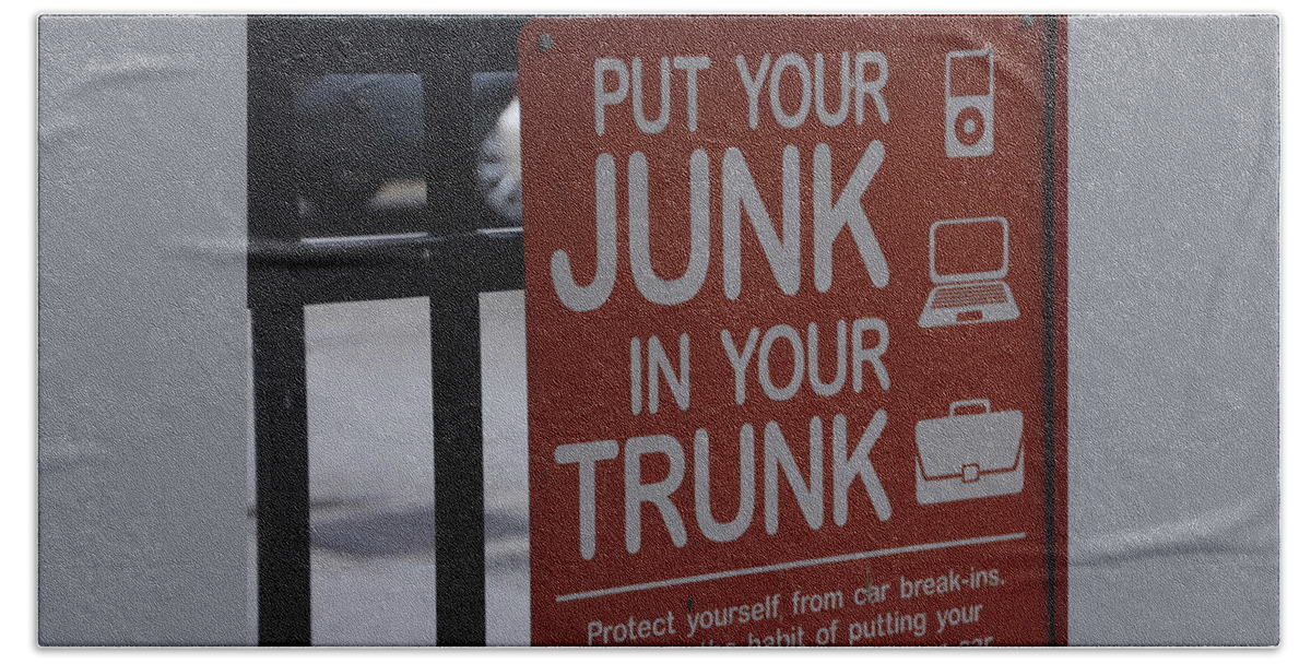 Junk Beach Towel featuring the photograph Junk in the Trunk sign by Valerie Collins