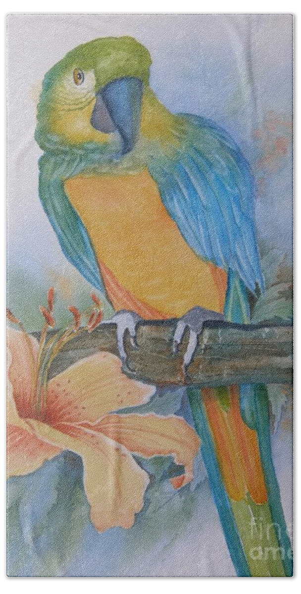 #parrot Beach Towel featuring the painting Just Peachy by Midge Pippel