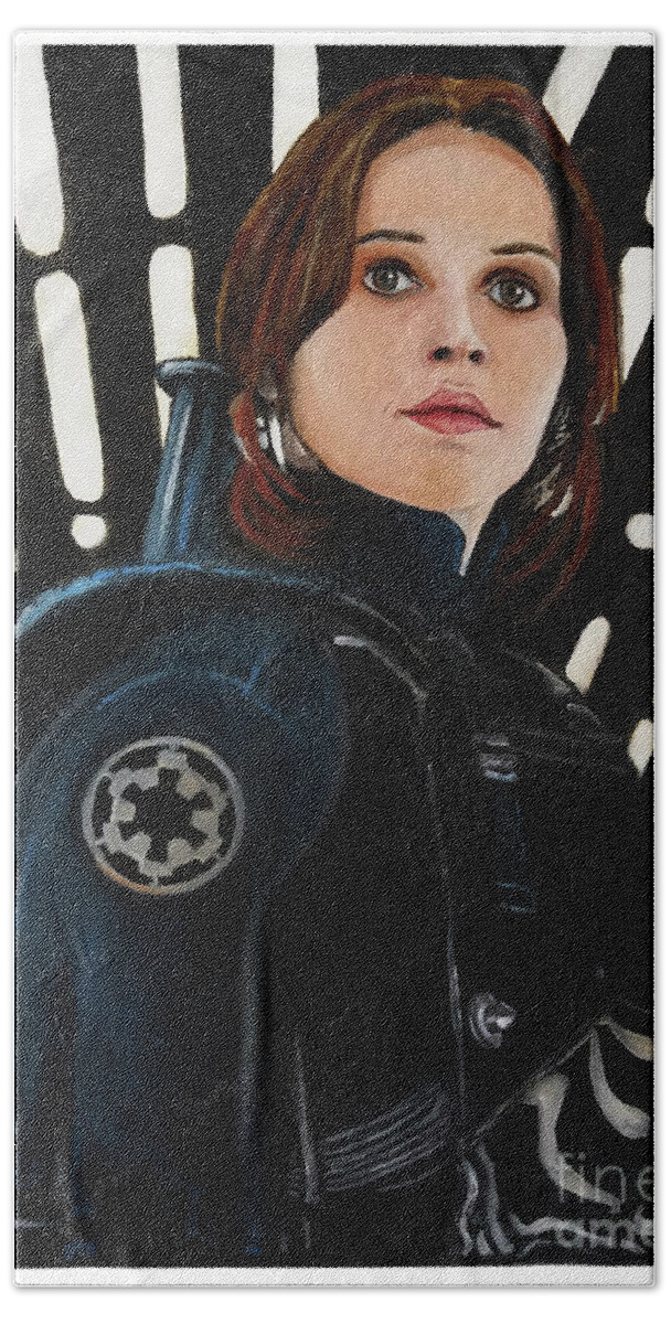 Rogue One Beach Sheet featuring the painting Jyn Erso by Tom Carlton