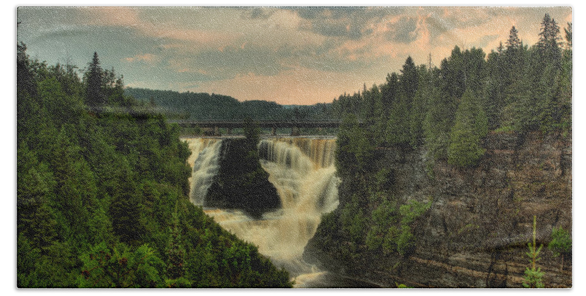 Green Mantle Beach Towel featuring the photograph Kakabeka Falls After a Storm by Jakub Sisak