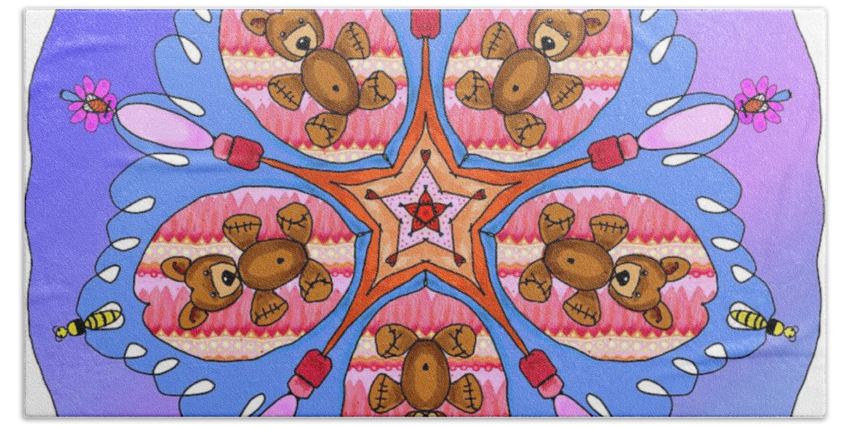 Kaleidoscope Beach Towel featuring the digital art Kaleidoscope of bears and bees by Debra Baldwin