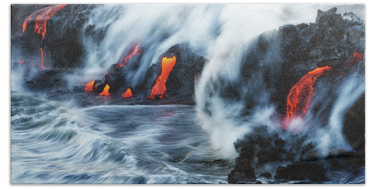 Lava Beach Towel featuring the photograph Kamokuna Lava Ocean Entry, 2016 by Christopher Johnson