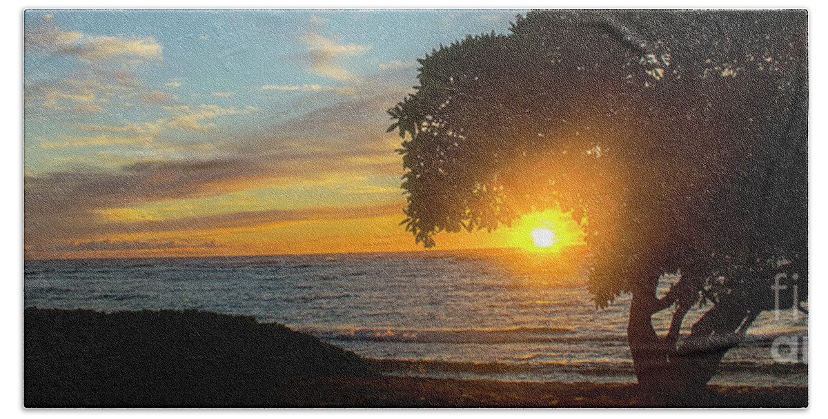 Office Decor Beach Towel featuring the photograph Kapaa Sunrise 6102 Pano by Chuck Flewelling