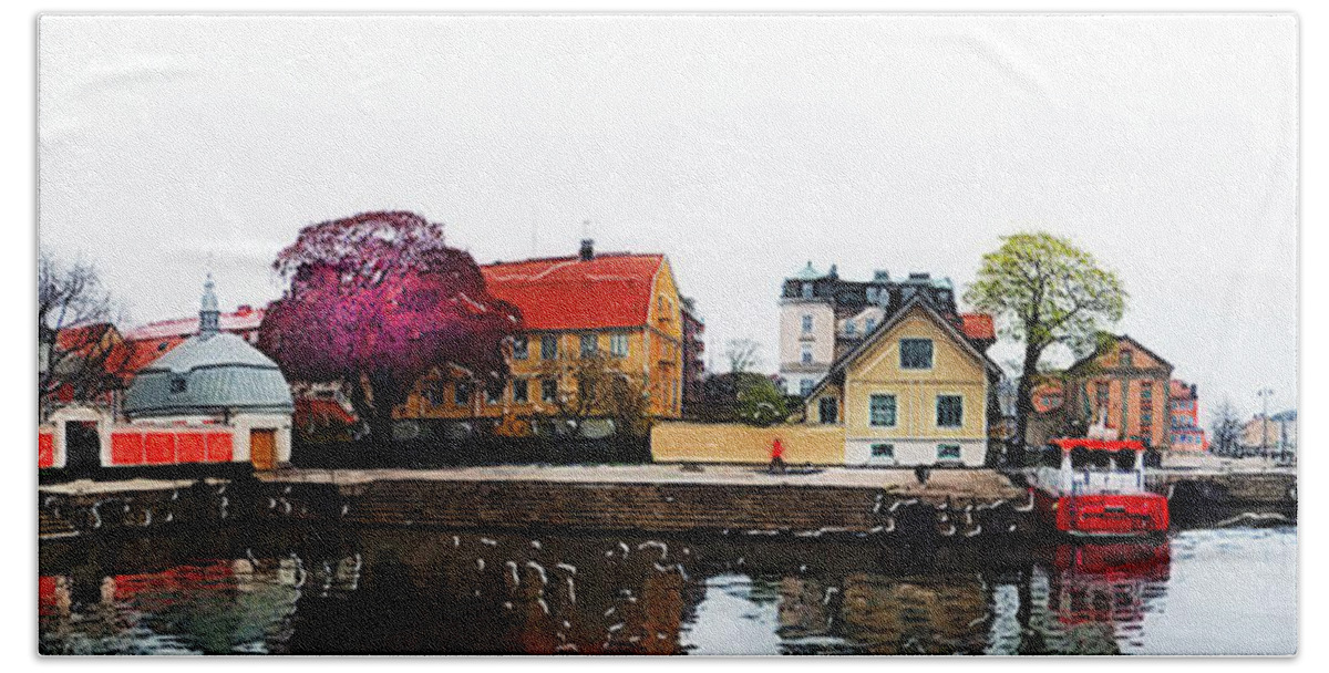 Karlskrona Beach Towel featuring the painting Karlskrona 7 watercolor painting by Justyna Jaszke JBJart