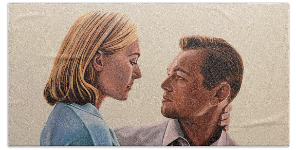 Kate Winslet Beach Towel featuring the painting Kate Winslet and Leonardo DiCaprio by Paul Meijering