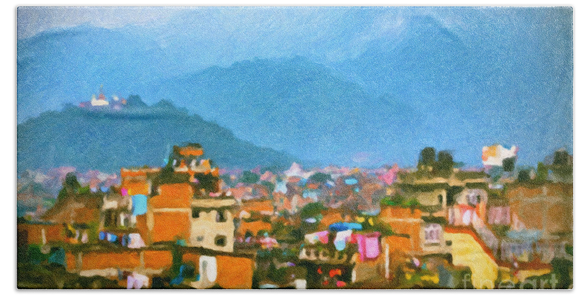 Kathmandu Beach Towel featuring the painting Kathmandu, Nepal by Chris Armytage