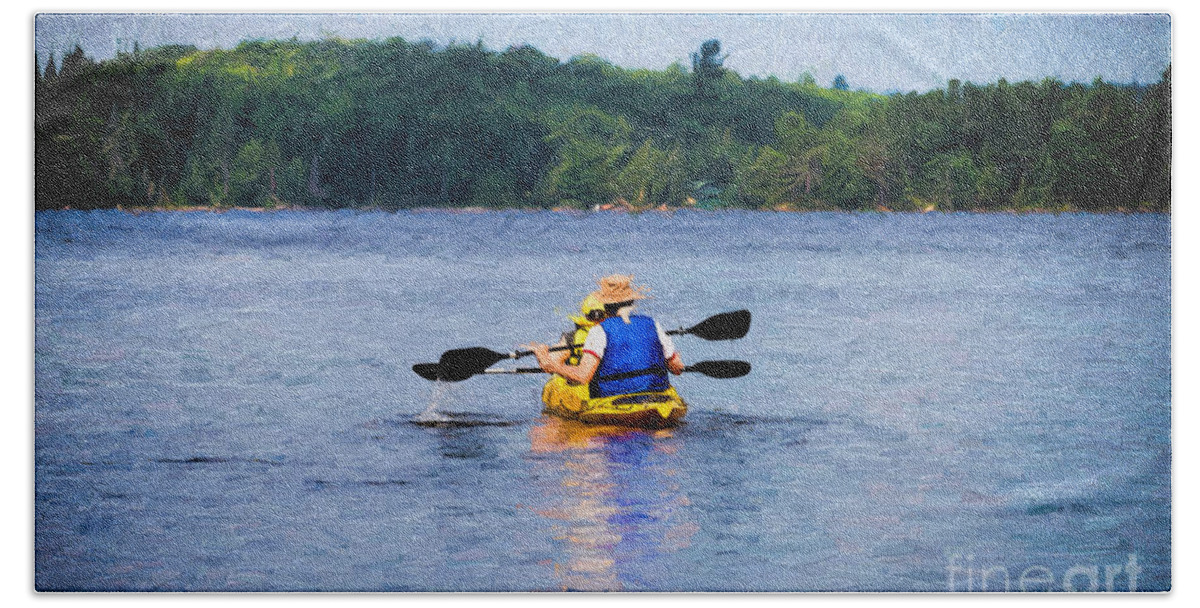 Two Beach Towel featuring the photograph Kayak Paddling in Algonquin Park by Les Palenik
