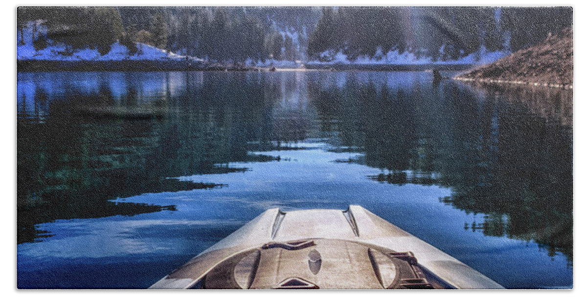 Day Beach Towel featuring the photograph Kayaking in McCloud by Marnie Patchett