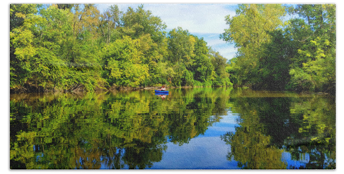 Kayak Beach Sheet featuring the photograph River Kayaking by Michael Rucker
