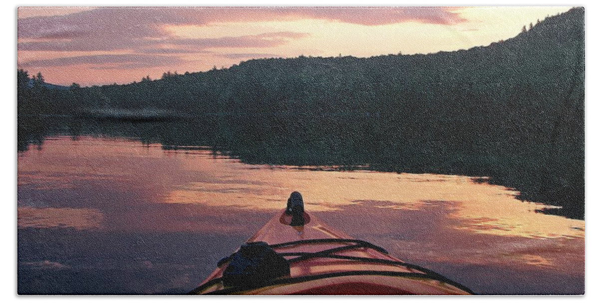 Kayaking Under A Gorgeous Sundown Sky On Concord Pond Beach Towel featuring the photograph Kayaking Under A Gorgeous Sundown Sky On Concord Pond by Joy Nichols