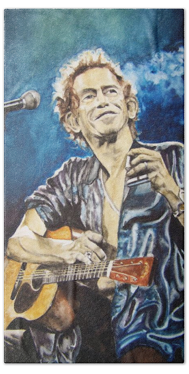 Keith Richards Beach Towel featuring the painting Keith Richards by Lance Gebhardt