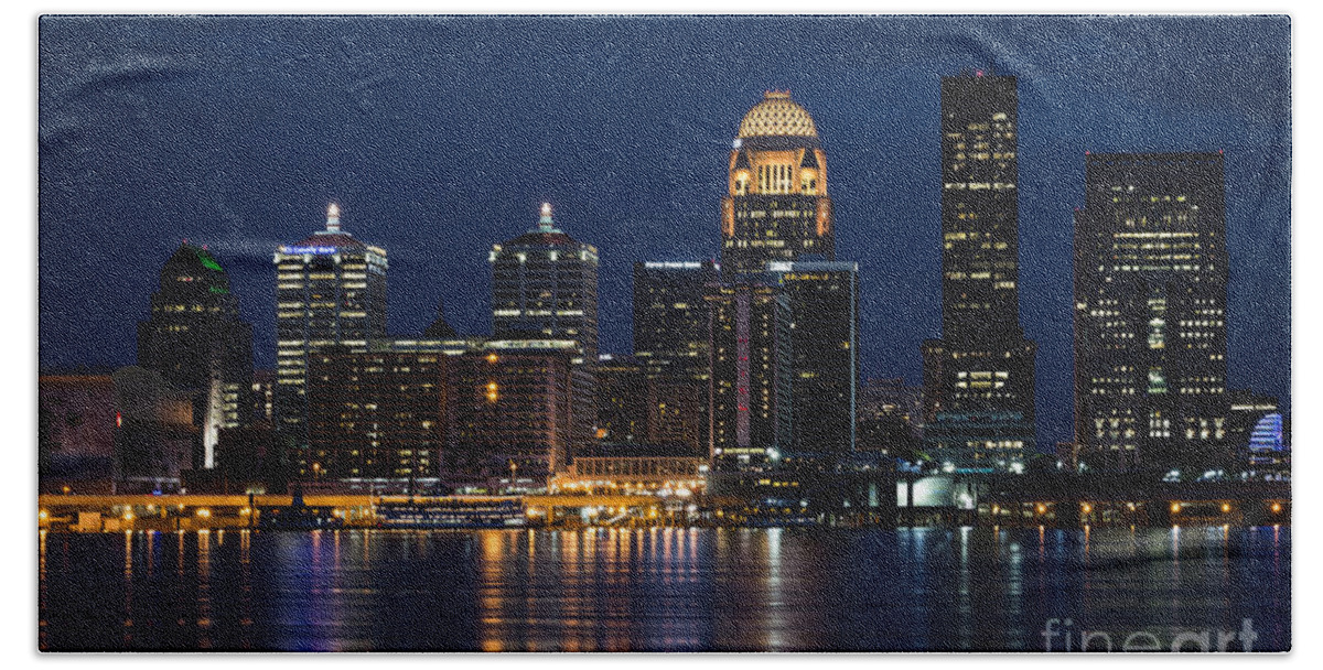 Louisville Beach Towel featuring the photograph Louisville at Night by Andrea Silies