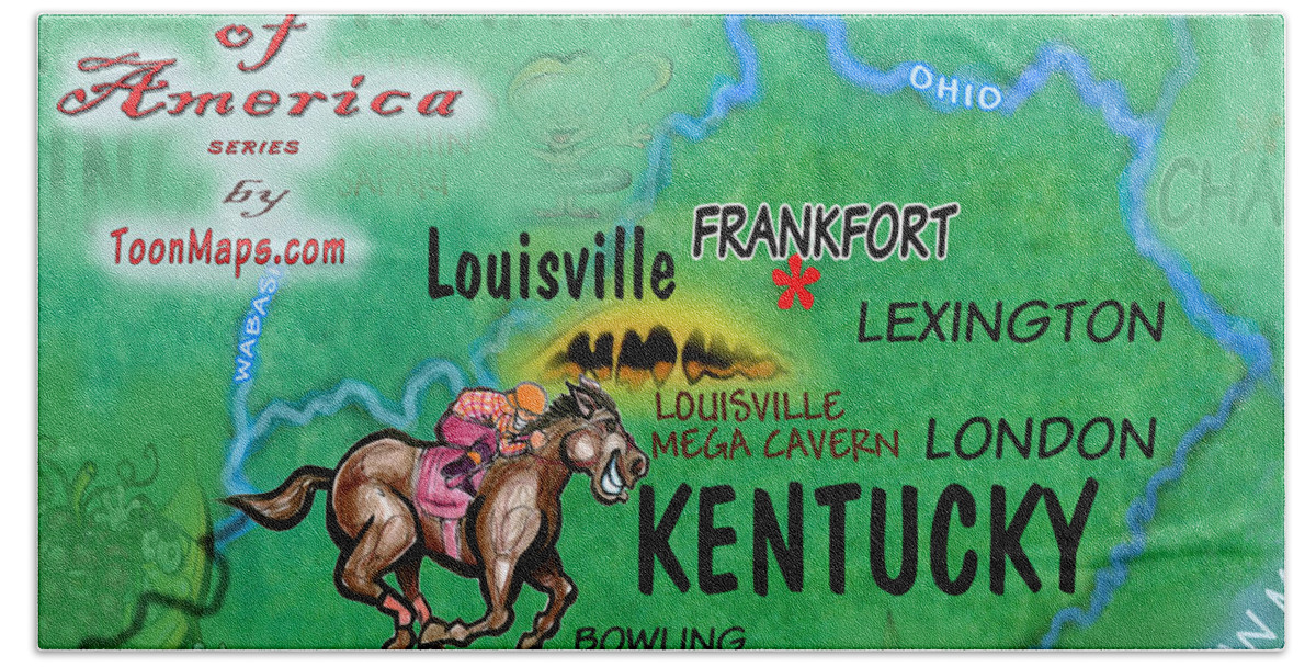 Kentucky Beach Towel featuring the digital art Kentucky Fun Map by Kevin Middleton