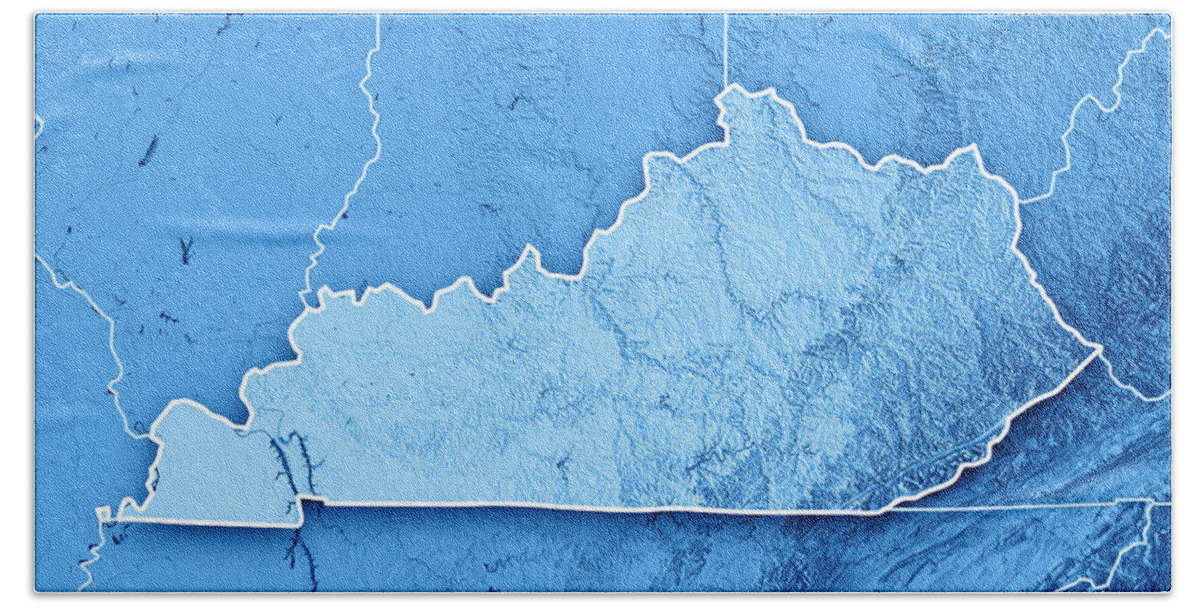 Kentucky State USA 3D Render Topographic Map Blue Border Beach Towel ...