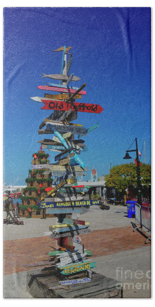 Beach Beach Towel featuring the photograph Key West Destination Sign by Ules Barnwell