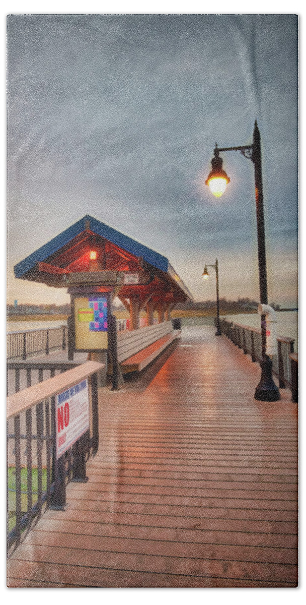 Pier Beach Sheet featuring the photograph Keyport Pier At Sunset by Gary Slawsky