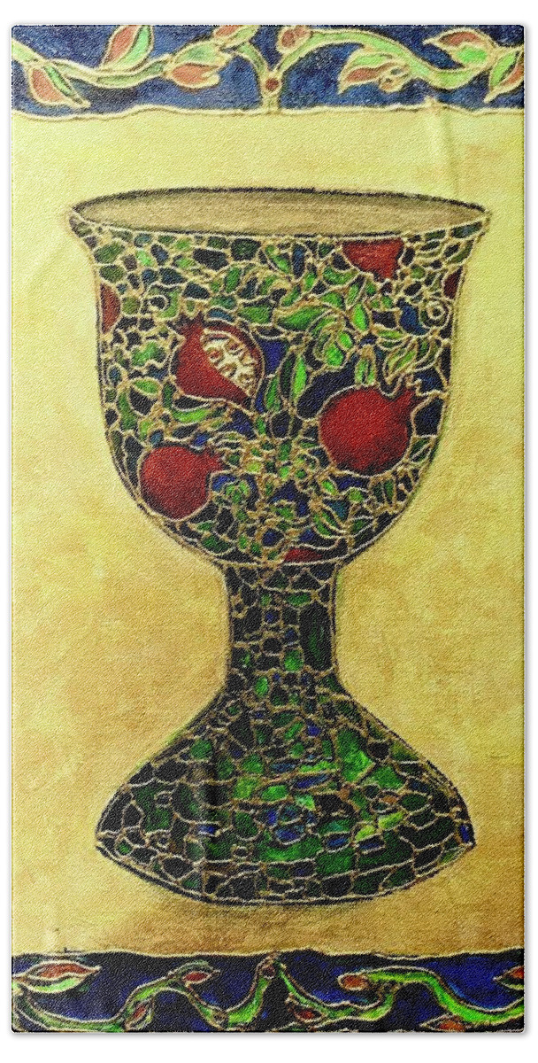 Original Painting Beach Towel featuring the painting Kiddush Cup #1 by Rae Chichilnitsky