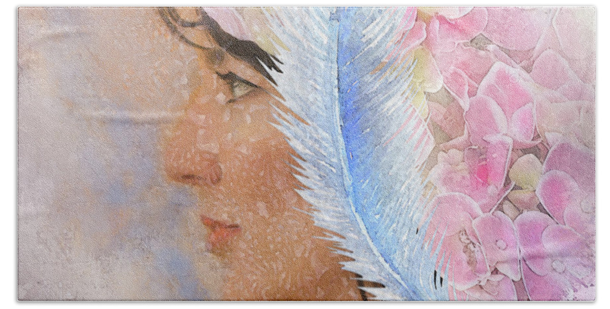 Portrait Beach Towel featuring the digital art Kim with veil by Jeff Burgess