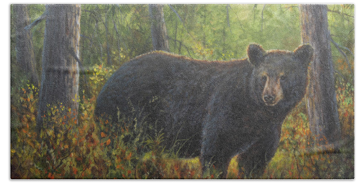 Bear Beach Towel featuring the painting King of His Domain by Kim Lockman