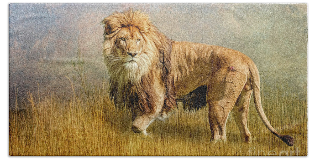 African Lion Beach Towel featuring the photograph King of The Serengeti by Brian Tarr
