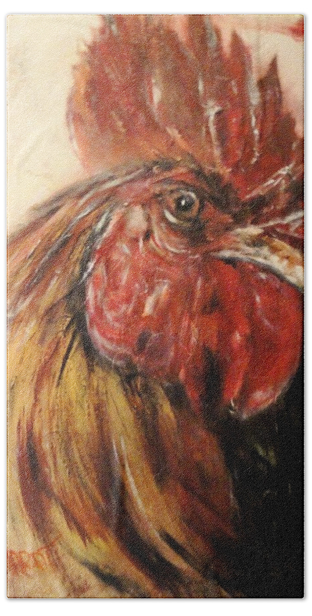  Portrait Of A Rooster Beach Towel featuring the painting King Rooster by Chuck Gebhardt