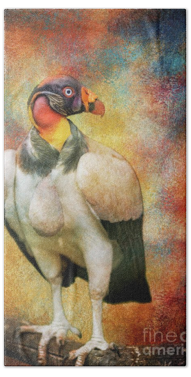 King Vulture Beach Sheet featuring the mixed media King Vulture by Eva Lechner