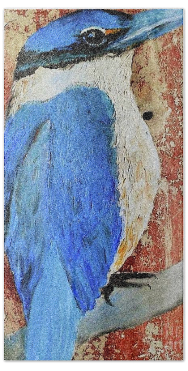 Rusty Tin Beach Towel featuring the mixed media Kingfisher And Rust by Tracey Lee Cassin