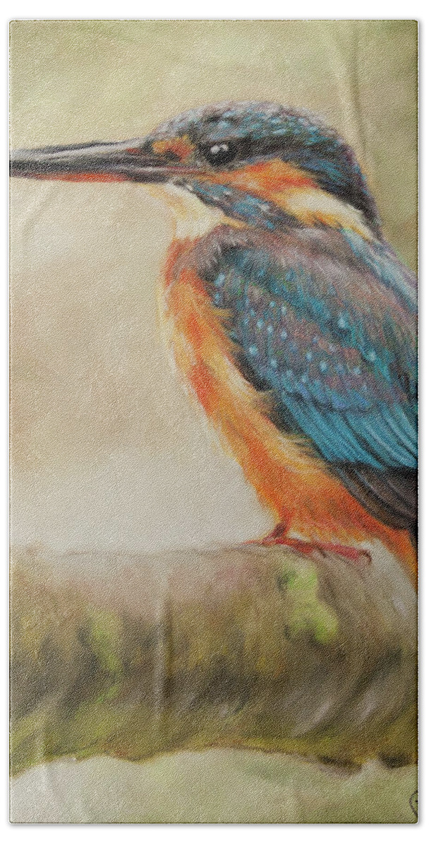 Kingfisher Beach Towel featuring the pastel Kingfisher by Kirsty Rebecca